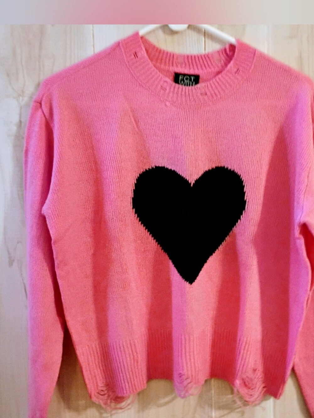 Pink Black Heart Graphic Sweater Size S/M